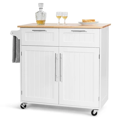 Costway Rolling Kitchen Cart Island Heavy Duty Storage Trolley Cabinet Utility White 9 Costway Rolling Kitchen Cart Island Heavy Duty Storage Trolley Cabinet Utility White - Image 9