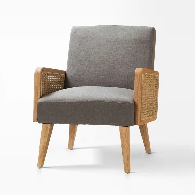 Chloé Cane Arm Chair With Wood Base Living Room Upholstered Accent Chair With Rattan Armrest | Karat Home 10 Chloé Cane Arm Chair With Wood Base Living Room Upholstered Accent Chair With Rattan Armrest | Karat Home - Image 10