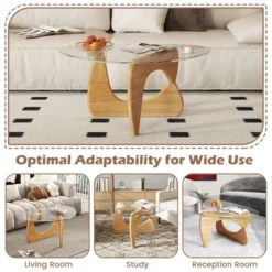 Tangkula Triangle Coffee Table W/ Tempered Glass Top & Adjustable Rubber Wood Base -Baxton Studio Sale Shop GUEST 3e1054cb 187d 469a b7bb b93d2793fa36