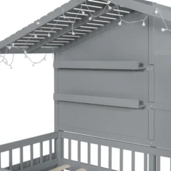 Twin Size House Bed With Shelves, Platform Bed With Window And Sparkling Light Strip On The Roof 4W - ModernLuxe -Baxton Studio Sale Shop GUEST 3e8f77b6 0ca3 4099 b8d8 34c0ef0b7863