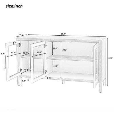 Modern Sideboard, Buffet Storage Cabinet With Tempered Glass Doors And Adjustable Shelves-ModernLuxe 2 Modern Sideboard, Buffet Storage Cabinet With Tempered Glass Doors And Adjustable Shelves-ModernLuxe - Image 2