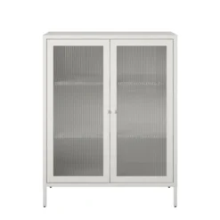 RealRooms Shadwick 2 Door Storage Cabinet-Fluted Glass Metal Locker -Baxton Studio Sale Shop GUEST 3ed2b76e aba2 4907 bf78 aa2d5a8f84e8