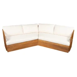 Christopher Knight Home Rugar 4-Seater Patio Mid-Century Modern Acacia Wood V-Shaped Sectional Sofa With Thick Cushions, Teak/Beige