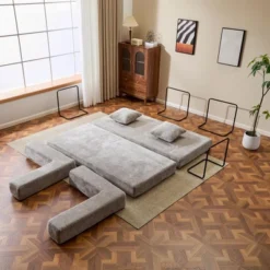 Flannel Floor Sofa Bed - Convertible Lounger With Back Support Pillows For Living & Bedroom -Baxton Studio Sale Shop GUEST 3f1e88f9 863d 43e8 8300 738cbe160cf6