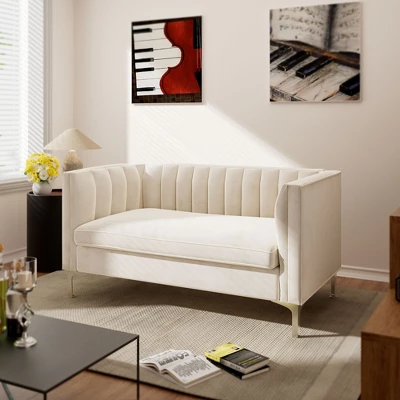 55 In. Wide Mid-Century Channel Tufted Velvet 2-Seater Sofa Couch Loveseat - Morden Fort 2 55 In. Wide Mid-Century Channel Tufted Velvet 2-Seater Sofa Couch Loveseat - Morden Fort - Image 2