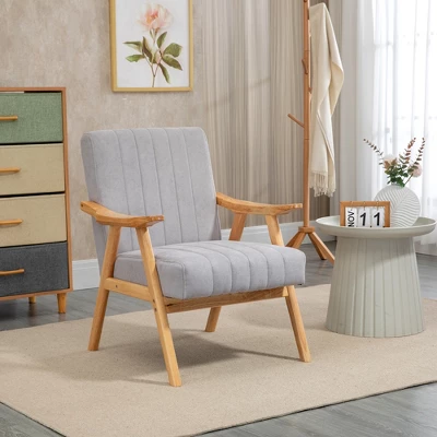 HOMCOM Accent Chair With Softness & Support, Upholstered Arm Chair For Living Room Furniture, Comfy Chair For Bedroom, Living Room Chair, Pastel Gray 2 HOMCOM Accent Chair With Softness & Support, Upholstered Arm Chair For Living Room Furniture, Comfy Chair For Bedroom, Living Room Chair, Pastel Gray - Image 2