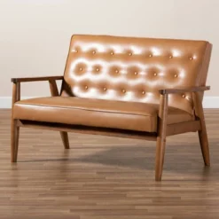 Sorrento Mid-Century Faux Leather Upholstered Wood Loveseat Walnut/Brown - Baxton Studio -Baxton Studio Sale Shop GUEST 3f8e4bfa 8730 43d8 9ae8 fe173b7f42d9