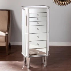 Melanie 7 Drawer Glam Jewelry Armoire Mirrored/Brushed - Aiden Lane -Baxton Studio Sale Shop GUEST 3fda2f88 dced 4a1e 9873 2da3bb179c28