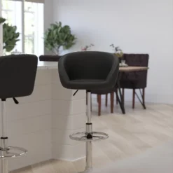 Merrick Lane Bucket Seat Bar And Dining Stool Modern Stool With 360 Swivel, Adjustable Height And Metal Footrest