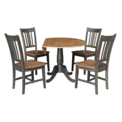 5pc 42" Round Dual Drop Leaf Dining Table With 4 Splat Back Chairs Hickory/Washed Coal - International Concepts 11 5pc 42" Round Dual Drop Leaf Dining Table With 4 Splat Back Chairs Hickory/Washed Coal - International Concepts -Baxton Studio Sale Shop GUEST 403cb32f 7cff 47e8 a3ca 8e9f36f4edc3