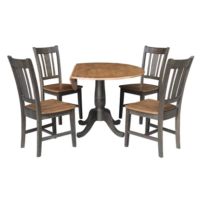 5pc 42" Round Dual Drop Leaf Dining Table With 4 Splat Back Chairs Hickory/Washed Coal - International Concepts 3 5pc 42" Round Dual Drop Leaf Dining Table With 4 Splat Back Chairs Hickory/Washed Coal - International Concepts - Image 3
