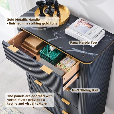 SinCiDo Modern Fluted Drawer Dresser, Gold Accents, Wood TV Stand & Storage Dressers Organizer For Bedroom, Living Room 1 SinCiDo Modern Fluted Drawer Dresser, Gold Accents, Wood TV Stand & Storage Dressers Organizer For Bedroom, Living Room