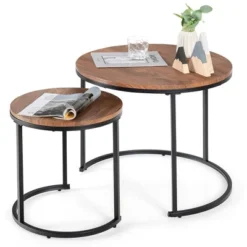 Costway Nesting Coffee Table Set Of 2 For Balcony Living Room Modern Round Side Tables Rustic Brown/Brown/Gold 21 Costway Nesting Coffee Table Set Of 2 For Balcony Living Room Modern Round Side Tables Rustic Brown/Brown/Gold -Baxton Studio Sale Shop GUEST 4098af70 e7cf 40d7 b997 813f120ff173