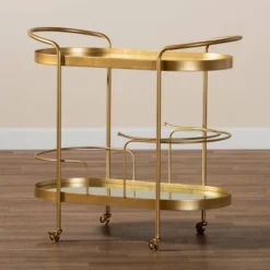 Kamal Glam Brushed Metal And Mirrored Glass 2 Tier Mobile Wine Bar Cart Gold - Baxton Studio 20 Kamal Glam Brushed Metal And Mirrored Glass 2 Tier Mobile Wine Bar Cart Gold - Baxton Studio -Baxton Studio Sale Shop GUEST 40b5e7e2 276a 488e b7c0 49b925689803