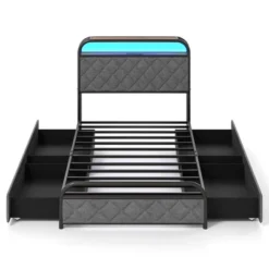 Costway Twin/Full/Queen Size Bed Frame With LED Lights & Charging Station Storage Headboard Black