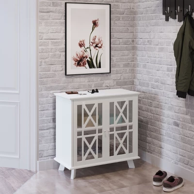 Buffet Cabinet With X-Pattern Doors – Entryway Table With Glass Display Cabinet For Kitchen, Bathroom Or Living Room Storage By Lavish Home (White) 5 Buffet Cabinet With X-Pattern Doors – Entryway Table With Glass Display Cabinet For Kitchen, Bathroom Or Living Room Storage By Lavish Home (White) - Image 5