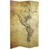 6" Double Sided Vintage World Map Canvas Room Divider Beige - Oriental Furniture
