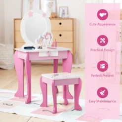 Costway Kids Vanity Makeup Dressing Table Chair Set Wooden W/ Mirror Drawer -Baxton Studio Sale Shop GUEST 41a9e39a c63d 4dc4 915a 3ef5cc0165fa