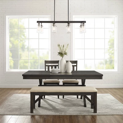 Hayden 4pc Extendable Dining Set With Bench And 2 Slat Back Chairs Slate - Crosley 2 Hayden 4pc Extendable Dining Set With Bench And 2 Slat Back Chairs Slate - Crosley - Image 2