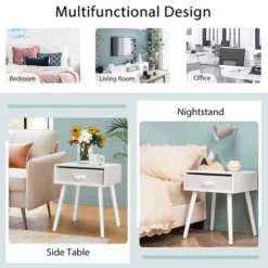 Costway Set Of 2 Mid-Century Nightstand End Accent Bedside Table W/ Drawer Rustic WhiteBrown 14 Costway Set Of 2 Mid-Century Nightstand End Accent Bedside Table W/ Drawer Rustic WhiteBrown -Baxton Studio Sale Shop GUEST 422b6826 fb4f 451d 956d 225184185e99