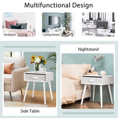 Costway Set Of 2 Mid-Century Nightstand End Accent Bedside Table W/ Drawer Rustic WhiteBrown 5 Costway Set Of 2 Mid-Century Nightstand End Accent Bedside Table W/ Drawer Rustic WhiteBrown - Image 5