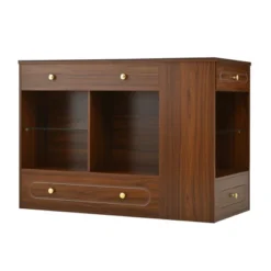 KTMBDW Closet Island With 6 Drawers,Wardrobe Armoire Bedroom Island With Glass Display Top & Open Shelves,Jewelry Storage Vanity Island For Cloakroom -Baxton Studio Sale Shop GUEST 42427b2b 2d0f 4ed3 a0b9 bf506d8cb382