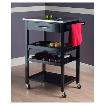 Anthony Stainless Steel Top Kitchen Cart Wood/Black - Winsome 4 Anthony Stainless Steel Top Kitchen Cart Wood/Black - Winsome - Image 4