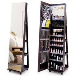 Tangkula 64" Jewelry Cabinet Armoire W/ 3-Color Lights Adjustable Shelves & Wheels -Baxton Studio Sale Shop GUEST 425b2f48 b528 4598 98b7 9f4832be797a