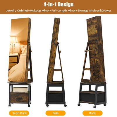 360° Swivel Jewelry Cabinet, 66'' Freestanding Jewelry Armoire With Bottom Drawer 4 360° Swivel Jewelry Cabinet, 66'' Freestanding Jewelry Armoire With Bottom Drawer - Image 4