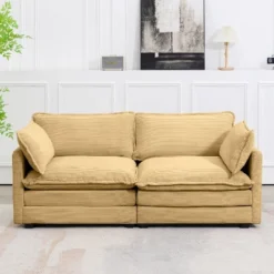 Hyleory 78'' Upholstered Corduroy Reception Loveseat -Baxton Studio Sale Shop GUEST 433fc4c2 0047 4914 b5cc 8c93e29605de
