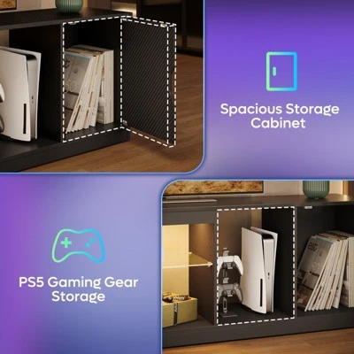 Bestier 70" TV Stand For Up To 75 Inch TV, LED Gaming Entertainment Center With Storage Cabinet, Media Console With Adjustable Tempered Glass Shelf 3 Bestier 70" TV Stand For Up To 75 Inch TV, LED Gaming Entertainment Center With Storage Cabinet, Media Console With Adjustable Tempered Glass Shelf - Image 3