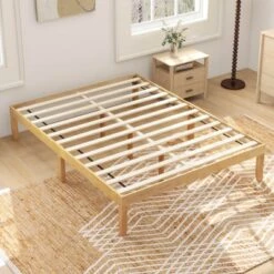 Costway Twin/Full/Queen Size Wooden Platform Bed Frame 14" With Rubber Wood Legs Under-bed Storage Beige -Baxton Studio Sale Shop GUEST 43bdf25a 4cc5 4729 8a23 6ce5ebece08b