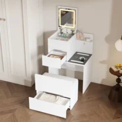 Famapy Space Saving Makeup Vanity W/Light USB Wireless Charging Dressing Vanity Table -Baxton Studio Sale Shop GUEST 43c1933b cc45 472a bcb8 3b98920b08f5