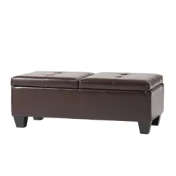 Merrill Double Opening Leather Storage Ottoman - Chocolate Brown - Christopher Knight Home -Baxton Studio Sale Shop GUEST 440aef1c ac8e 4f1e bbb2 c9b654c69df2