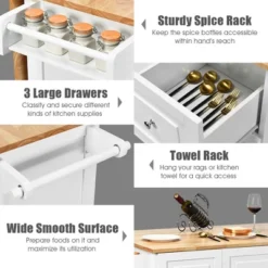 Costway Drop-Leaf Kitchen Island Trolley Cart Wood Storage Cabinet W/ Spice Rack White -Baxton Studio Sale Shop GUEST 440fd2a9 8086 4a98 9a8a 091d6a43a489