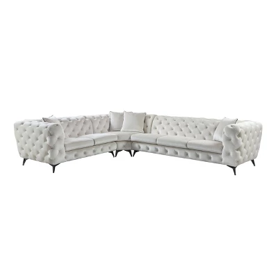 133" Atronia Sectional Sofa Beige Fabric - Acme Furniture: Linen Upholstery, Wood Frame, Includes 4 Pillows 4 133" Atronia Sectional Sofa Beige Fabric - Acme Furniture: Linen Upholstery, Wood Frame, Includes 4 Pillows - Image 4
