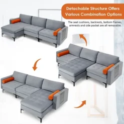 Costway Modular L-shaped Sectional Sofa With Reversible Chaise & 2 USB Ports Ash Grey -Baxton Studio Sale Shop GUEST 44335eee e108 41dc 9004 e2b3a44ebd5d