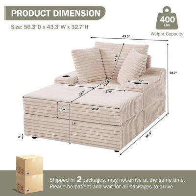 Oversized Chaise Lounge Chair, Upholstered Sleeper Sofa Bed With Storage Ottoman & 3 Pillows, Single Sofa Couch For Living Room Bedroom 2 Oversized Chaise Lounge Chair, Upholstered Sleeper Sofa Bed With Storage Ottoman & 3 Pillows, Single Sofa Couch For Living Room Bedroom - Image 2