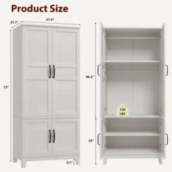 GustoWave Armoire Wardrobe Closet With 4 Doors,72" Wooden Wardrobe Cabinet, Freestanding Tall Clothing Armoire Cabinet With Adjustable Shelves