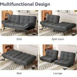 Dyonery 71" Futon Sofa Bed,Cozy Convertible Loveseat Sleeper, Linen Fabric Couch With Adjustable Back & Arms For Living Room, Guest Room - Light Gray -Baxton Studio Sale Shop GUEST 459b4247 d375 4cf5 8468 5f54edeb1de9