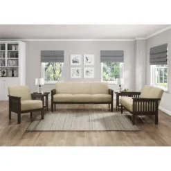 Lewiston Fabric Upholstered Loveseat In Light Brown And Antique Gray - Lexicon -Baxton Studio Sale Shop GUEST 46329525 28a2 4893 85d9 2cd677b567d9