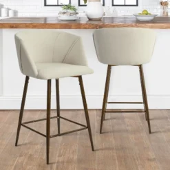 26" Chole Armrest Upholstered Counter Height Stool With Walnut Legs (Set Of 2)-Maison Boucle 16 26" Chole Armrest Upholstered Counter Height Stool With Walnut Legs (Set Of 2)-Maison Boucle -Baxton Studio Sale Shop GUEST 46587ffe 67de 404f b2e3 d143c626bd4b