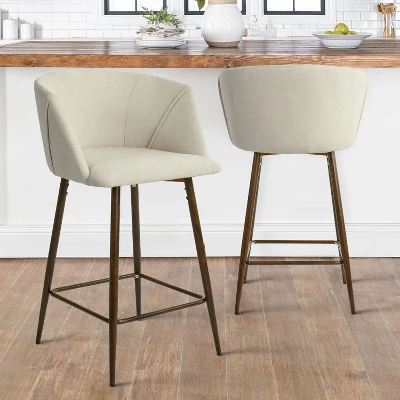 26" Chole Armrest Upholstered Counter Height Stool With Walnut Legs (Set Of 2)-Maison Boucle 7 26" Chole Armrest Upholstered Counter Height Stool With Walnut Legs (Set Of 2)-Maison Boucle - Image 7