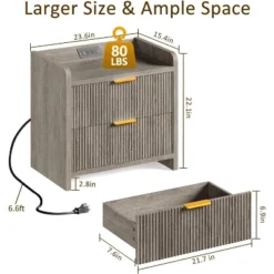 Boersma Fluted Nightstand Set Of 2, 23" Modern Night Stand With Charging Station,Side Table With 2 Drawers,End Table With Storage,Farmhouse Sofa 11 Boersma Fluted Nightstand Set Of 2, 23" Modern Night Stand With Charging Station,Side Table With 2 Drawers,End Table With Storage,Farmhouse Sofa -Baxton Studio Sale Shop GUEST 46a0eaab 04b9 4edd a353 9e66e4314cc2