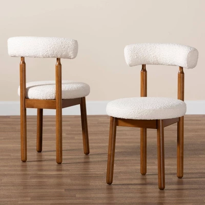 Baxton Studio 2pc Edric Boucle Fabric And Wood Dining Chair Set 7 Baxton Studio 2pc Edric Boucle Fabric And Wood Dining Chair Set - Image 7