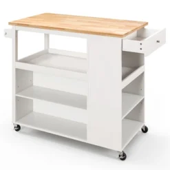 Costway Kitchen Island Trolley Cart On Wheels With Storage Open Shelves & Drawer White/Brown -Baxton Studio Sale Shop GUEST 46b8f399 4959 4d4b 8bc4 77a9969b824d