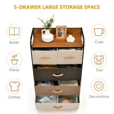 Costway 5-Drawer Dresser Storage 4-Tier Organizer Tower Steel Frame Wooden Top 5 Costway 5-Drawer Dresser Storage 4-Tier Organizer Tower Steel Frame Wooden Top - Image 5