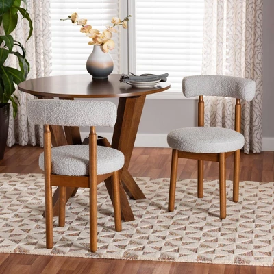 Baxton Studio 2pc Edric Boucle Fabric And Wood Dining Chair Set 10 Baxton Studio 2pc Edric Boucle Fabric And Wood Dining Chair Set - Image 10