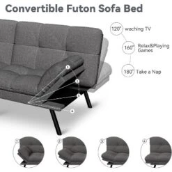 Dyonery 71" Futon Sofa Bed,Cozy Convertible Loveseat Sleeper, Linen Fabric Couch With Adjustable Back & Arms For Living Room, Guest Room - Light Gray -Baxton Studio Sale Shop GUEST 4764af1b ad56 4c30 9fe5 00e89f32bedb