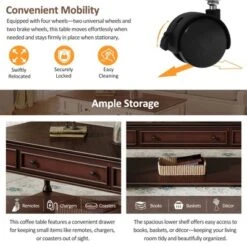 Christopher Knight Home Sana Retro Rubberwood Coffee Table With One Drawer, Shelf And Lockable Wheels -Baxton Studio Sale Shop GUEST 478eb165 1997 4b51 be56 ee284ac41465